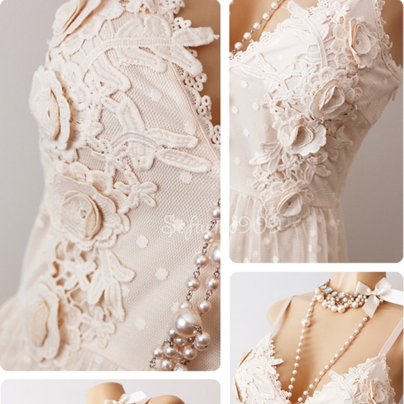 Last☝️3D Rose Lace Mesh Polka Dots Long Maxi Dress - Picture 4 of 8